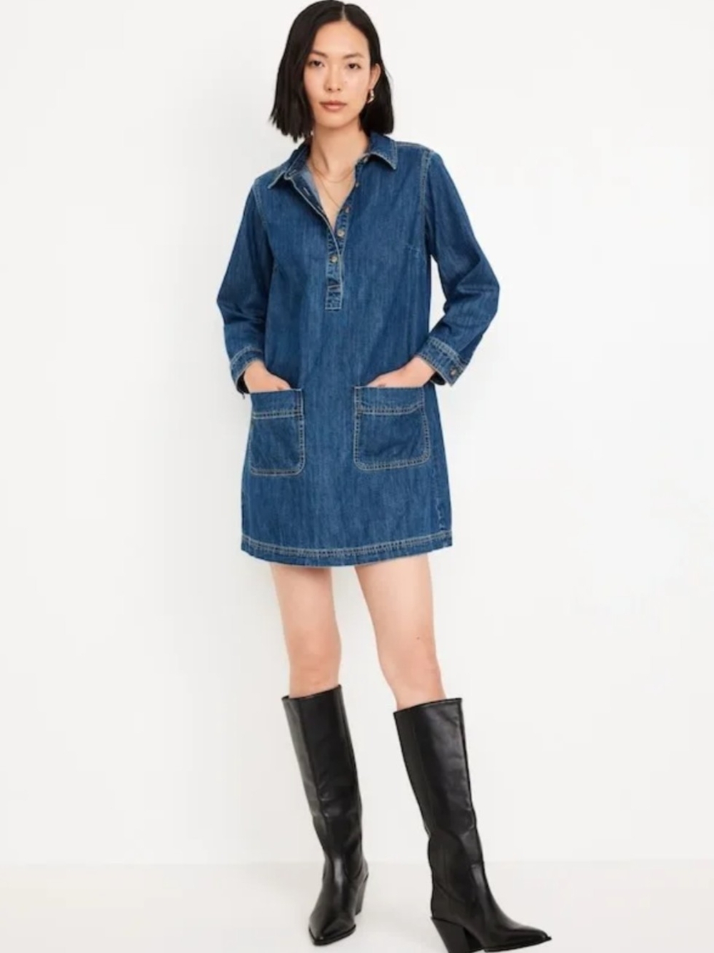 Denim Cropped Sleeve Dress